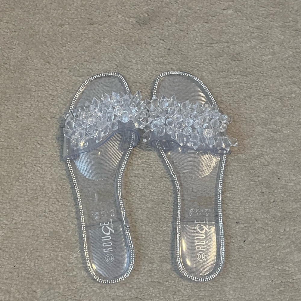 Clear Embellished Slide Sandals